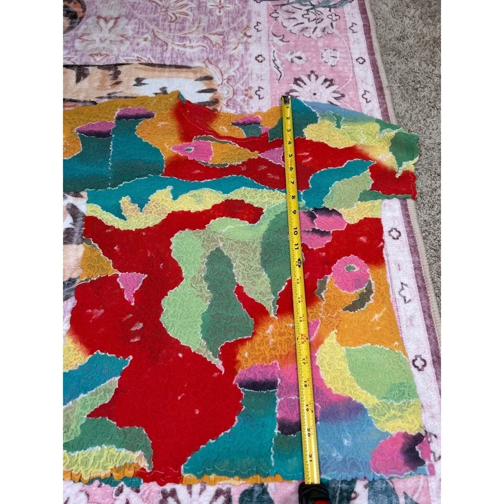 Vintage Textured‎ Avant Garde Crinkle Short Sleeve Gauzy Top Fish Retro Funky